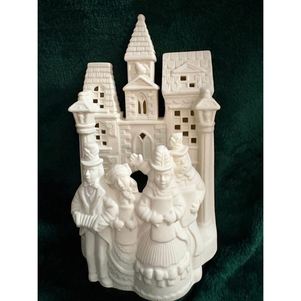 White Ceramic Christmas Village Tea Light Holder Victorian Carolers Figurine